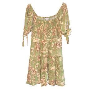 Agua Bendita Target Smocked Floral Puff Tie Sleeve Mini Dress LG Tiered Cottage